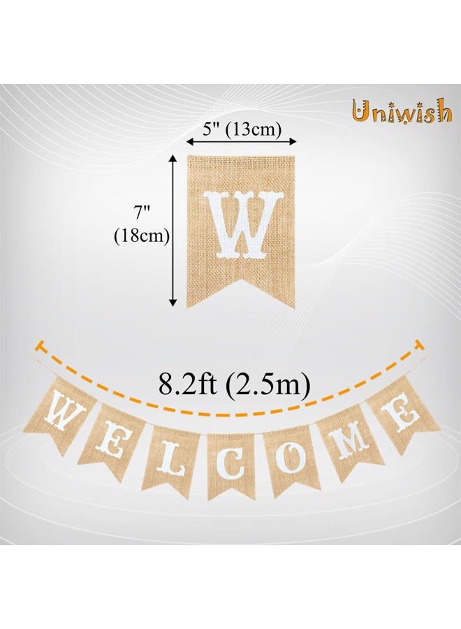 Uniwish Welcome Banner Sign Garland Wedding Baby Shower Classroom Party Decorations Vintage Rustic Burlap Hanging Bunting Home Decor - Image 3