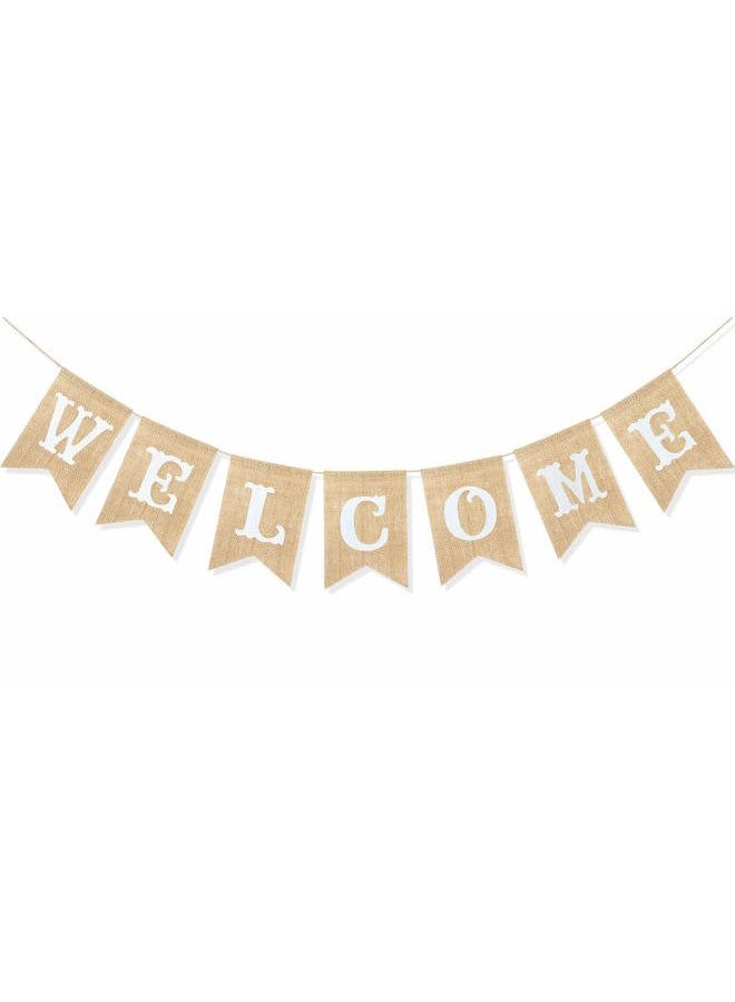 Uniwish Welcome Banner Sign Garland Wedding Baby Shower Classroom Party Decorations Vintage Rustic Burlap Hanging Bunting Home Decor - Image 1
