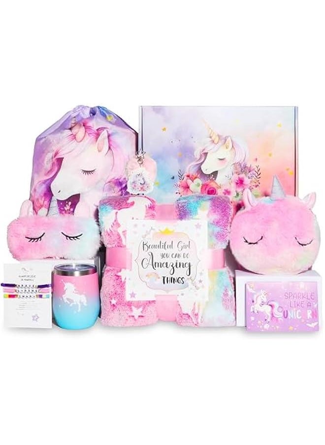 Beauenty - Unicorn Toys for Girls Age 6-10,Unicorn Gift Box Set for Girls,Gifts for Girls with Unicorn Blanket Bag Eye Mask and Bracelets,New Year Birthday Children's Day Gifts for Girls﻿ (colourful) - Image 1