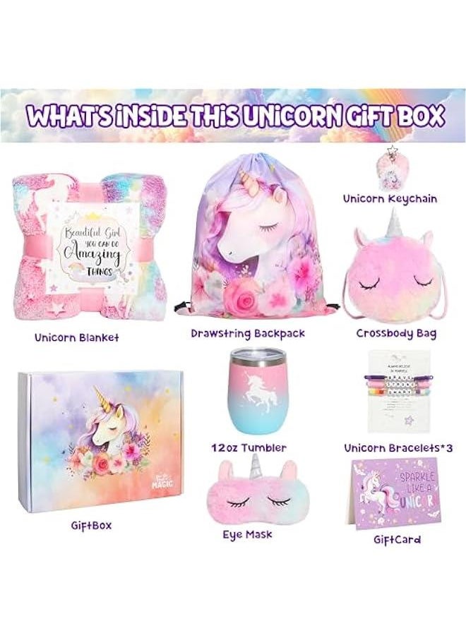 Beauenty - Unicorn Toys for Girls Age 6-10,Unicorn Gift Box Set for Girls,Gifts for Girls with Unicorn Blanket Bag Eye Mask and Bracelets,New Year Birthday Children's Day Gifts for Girls﻿ (colourful) - Image 1