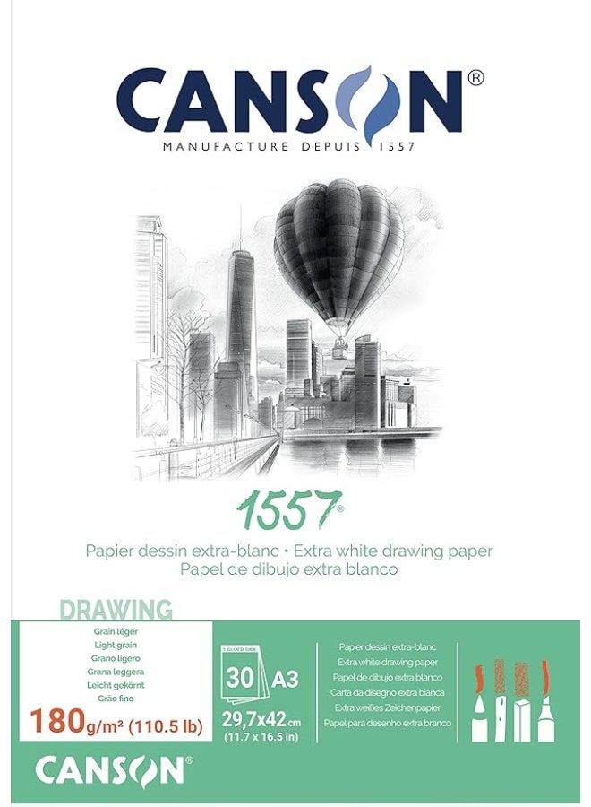 CANSON A3 Size Extra White Drawing Paper Pad 180gsm Thickness 30 Sheets - Image 1