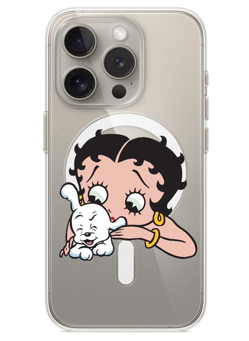 Theodor - Magnetic Case for iPhone 15 Pro Max 6.7-inch Compatible with MagSafe Wireless Charging, Shockproof Phone Bumper Cover Betty Boop with dog - Image 1