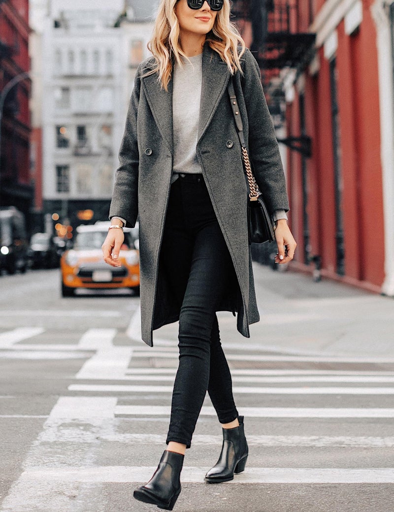 Hooever Women's Winter Wool Coat Casual Notch Lapel Single-Breasted Peacoat(DarkGrey-M) - Image 2