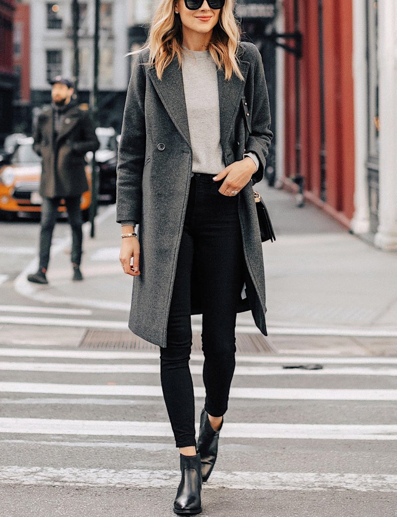 Hooever Women's Winter Wool Coat Casual Notch Lapel Single-Breasted Peacoat(DarkGrey-M) - Image 3