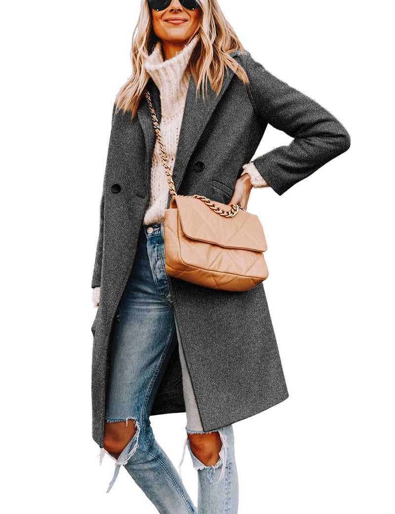 Hooever Women's Winter Wool Coat Casual Notch Lapel Single-Breasted Peacoat(DarkGrey-M) - Image 1