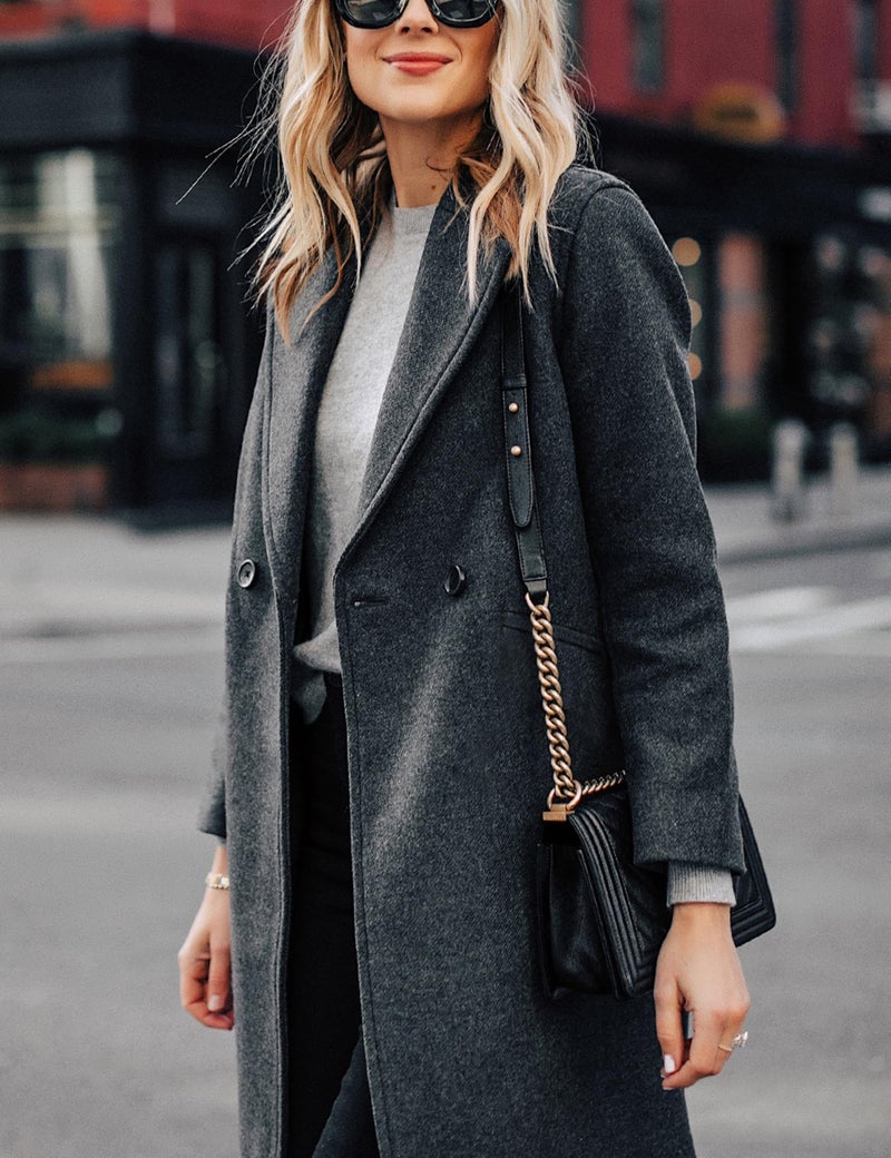 Hooever Women's Winter Wool Coat Casual Notch Lapel Single-Breasted Peacoat(DarkGrey-M) - Image 4