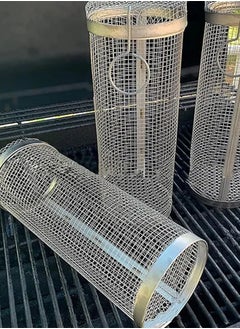 Haidue 1PCS BBQ Basket Stainless Steel Rolling Grilling Basket Wire Mesh Cylinder Grill Basket Portable Round Outdoor Camping Barbecue Rack  - Image 1