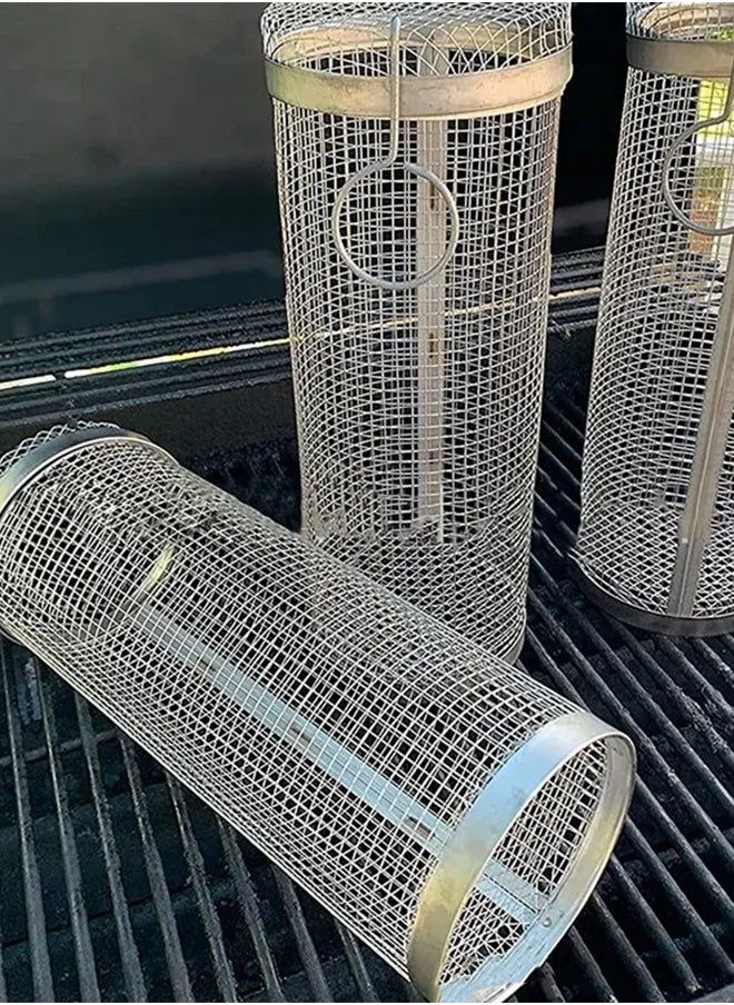 هايدو 1PCS BBQ سلة شواء من الفولاذ المقاوم للصدأ سلك شبكة اسطوانة شواء سلة شواء مستديرة منقولة حامل شواء خارجي  - Image 1