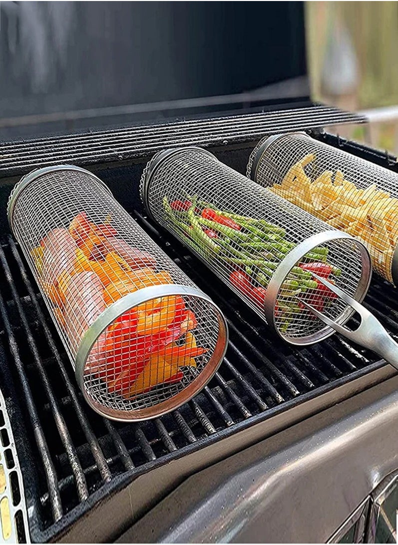 هايدو 1PCS BBQ سلة شواء من الفولاذ المقاوم للصدأ سلك شبكة اسطوانة شواء سلة شواء مستديرة منقولة حامل شواء خارجي  - Image 2