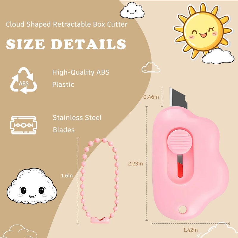 Muclip Cloud Retractable Box Cutter 4 Pack - With Key Rings,Safe Auto-Retract Design,Mini Paper Cutter for Box,Packages,Mail,Envelopes,Portable Keychain Letter Opener for Home,Office,Travel - Image 2