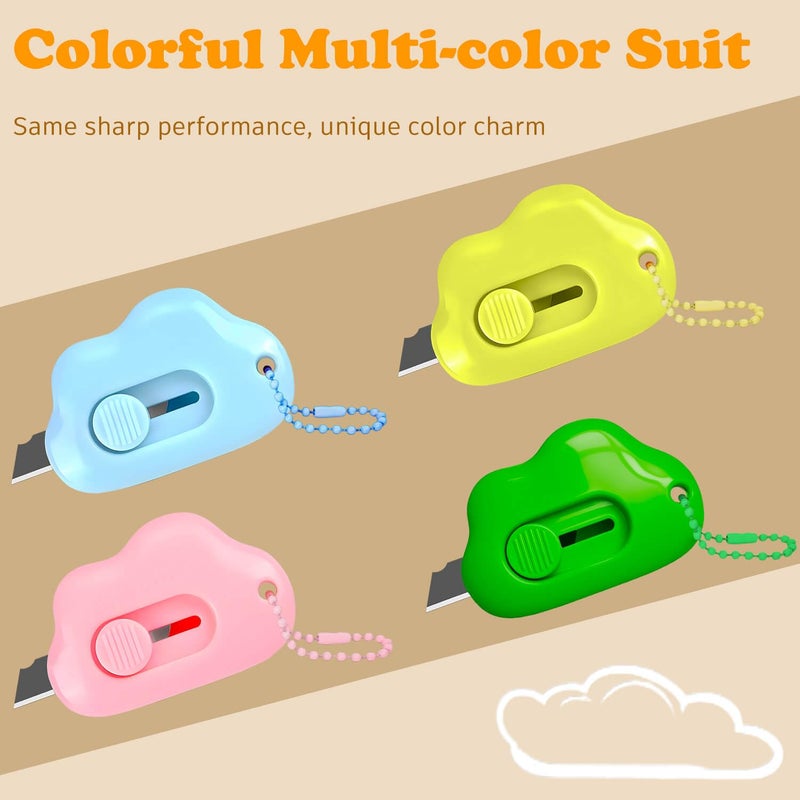 Muclip Cloud Retractable Box Cutter 4 Pack - With Key Rings,Safe Auto-Retract Design,Mini Paper Cutter for Box,Packages,Mail,Envelopes,Portable Keychain Letter Opener for Home,Office,Travel - Image 5