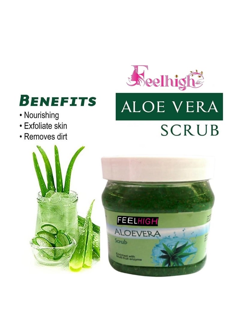 FEELHIGH Aloe Vera Scrub For Face  Body 500 Ml  All Skin Cleanser Scrub For Deep Exfoliation  Dead Skin Remover Scrub  Dirt Removal  Blackhead Remover Scrub - Image 3