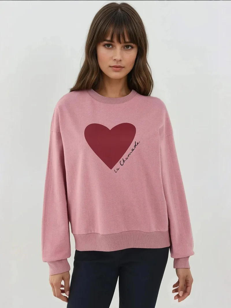 HICCUP Printed Crew Neck Raised Sweatshirt
