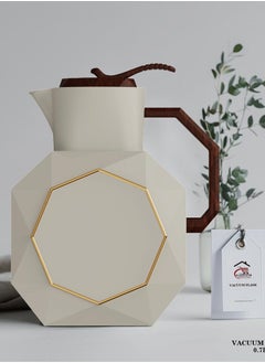 Alostoura Attractive One Piece Tea and Coffee Thermos, Beige/Wooden Handle 