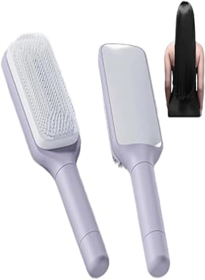 Self-Cleaning Hair Brush, Organic Hair Brush Without Pulling, Detangler Brush, Rotating Design, Professional Detangling Brush for Wet, Dry Hair, Women, Men (Purple)