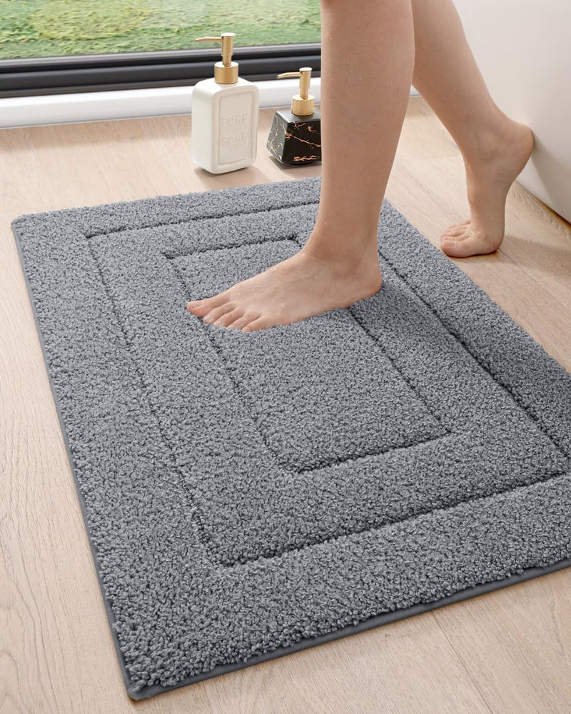 DEXI Bathroom Rug 24x16 Non Slip Washable Bath Mat for Shower Floor Absorbent Soft Bathmat with Rubber Backing Quick Dry Microfiber Carpet Grey