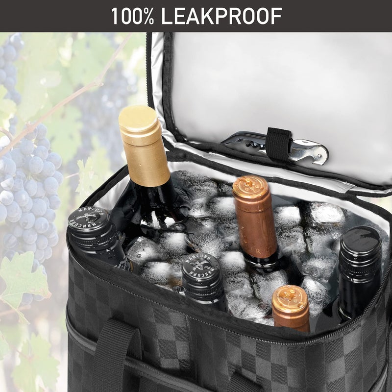 opux 6 Bottle Carrier Tote | Insulated Padded Wine Cooler Bag for Travel. Picnic, BYOB | Portable Leakproof Wine Tote Bag for Dinner, Party, Christmas, Wine Gift for Women, Men (Black Square) - Image 5