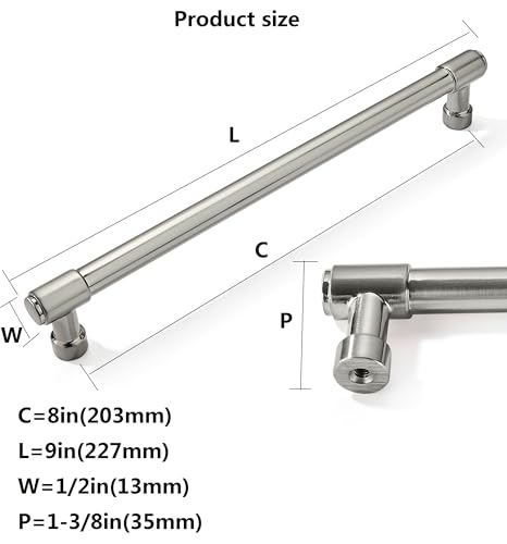 CABDM 2 Pack Kitchen Cabinet Handles 8 Inch Brushed Satin Nickel Cabinet Pulls Drawer Handles - Image 3