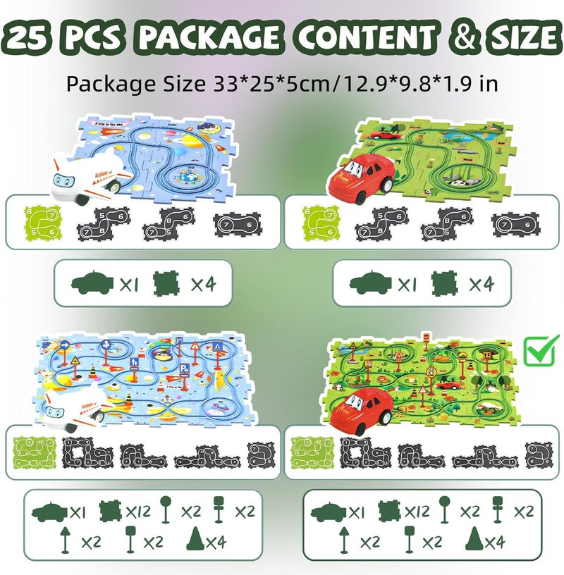كلاراكو مجموعة ألعاب سيارات تعليمية للأطفال مكونة من 25 قطعة، عربة كهربائية قابلة للتجميع بنفسك، ألعاب بناء عربات السكك الحديدية للأطفال، مسار ألغاز للعب مع المركبات، مسارات سيارات ألغاز للأطفال - سلسلة غابة الحيوانات - Image 5