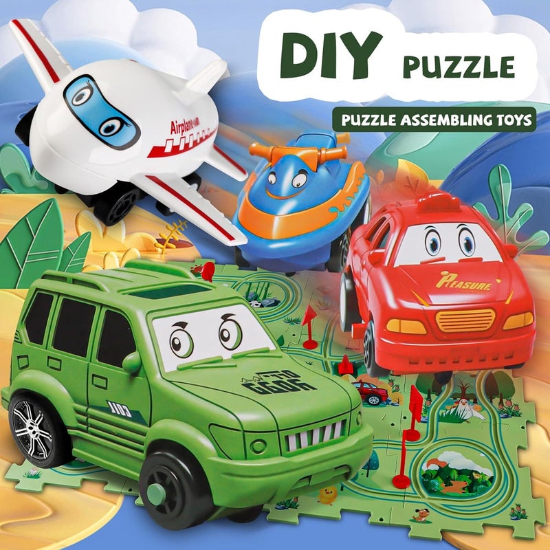 كلاراكو مجموعة ألعاب سيارات تعليمية للأطفال مكونة من 25 قطعة، عربة كهربائية قابلة للتجميع بنفسك، ألعاب بناء عربات السكك الحديدية للأطفال، مسار ألغاز للعب مع المركبات، مسارات سيارات ألغاز للأطفال - سلسلة غابة الحيوانات - Image 3