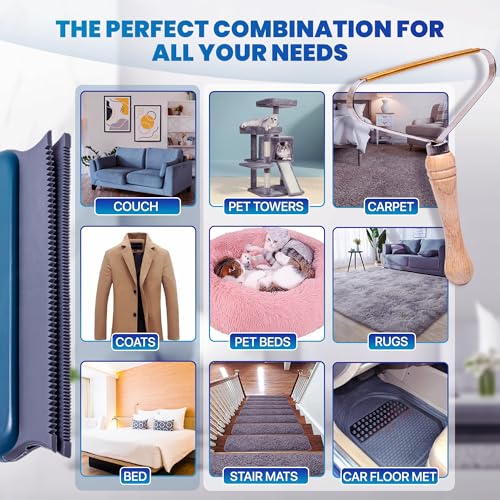 YOFOCOO 2-Pack Pet Hair Removal Tool - Lint Remover, Carpet Scraper & Shaver for Clothes and Carpets - Dog & Cat Hair Remover with Carpet Rake for Car,Rugs,Couch,Furniture - Fur Cleaner Tool - Image 4