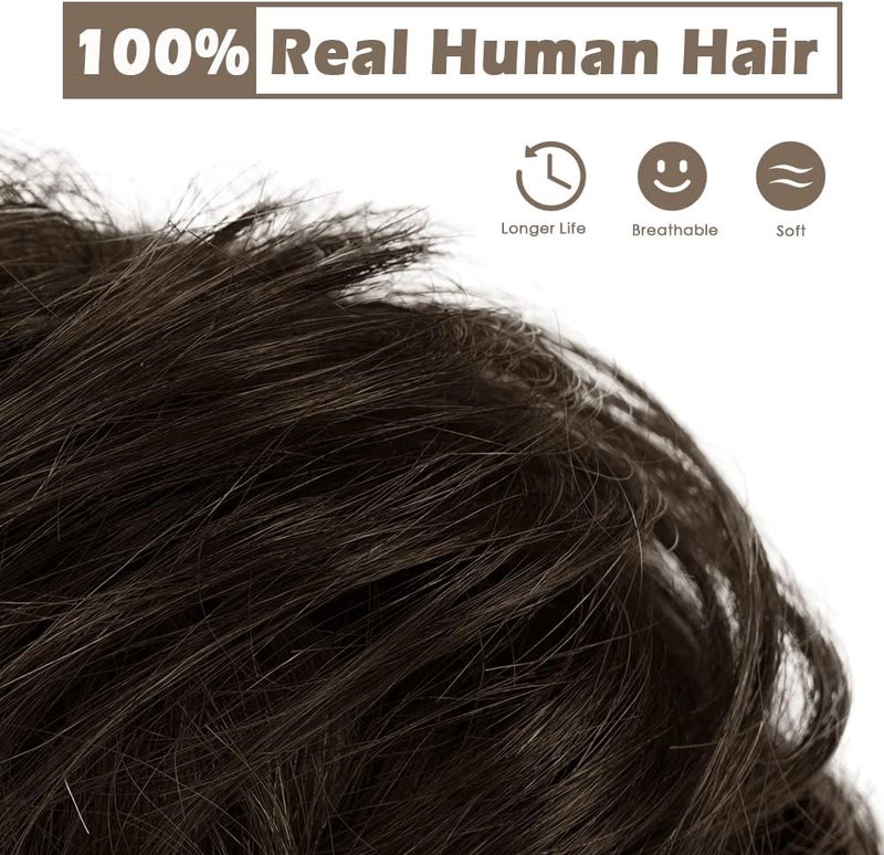 BARSDAR 100% Human Hair Scrunchies, Thick Curly Messy Bun Hairpiece Extensions Wedding Hair Pieces for Women Kids Messy Bun Real Hair Updo Donut Chignons 2# Dark Brown 32g - Image 2