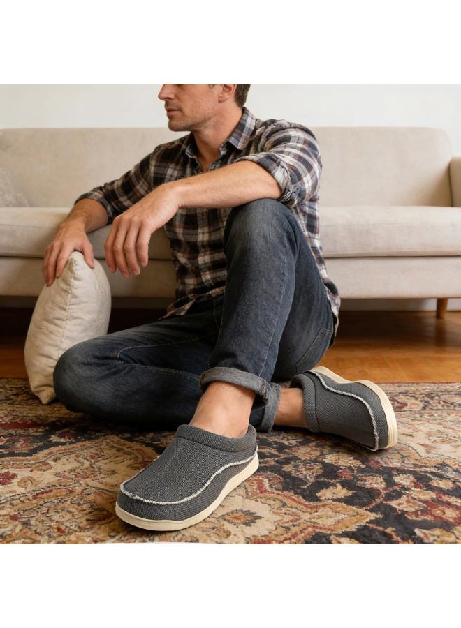 Zigzagger Mens Canvas Slip on House Slippers Indoor Outdoor, Dark Grey, 13-14 - Image 3