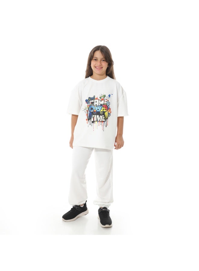 Red Circle Front Printed Pajama Set With Pant 1430u - Image 2