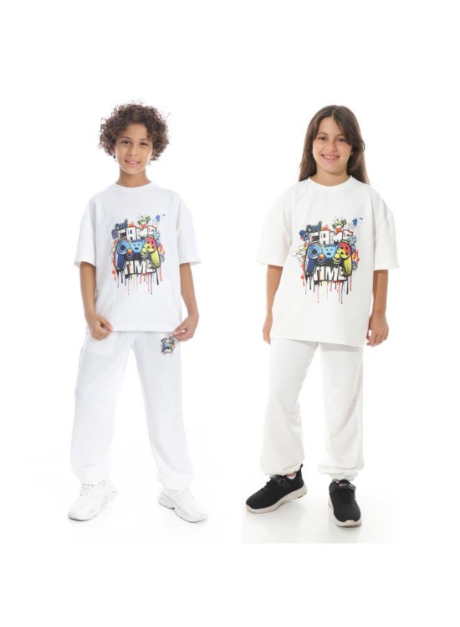 Red Circle Front Printed Pajama Set With Pant 1430u - Image 1