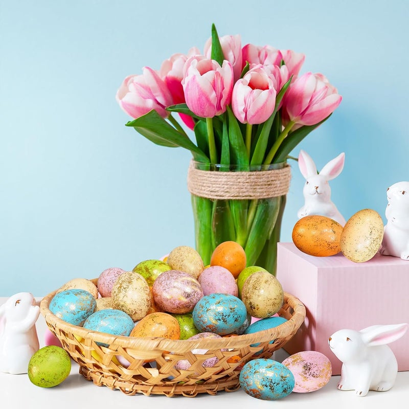 Winlyn 60 Pcs 6 Colors Foam Easter Eggs Pastel Easter Eggs Decorations Gold Leaf Easter Eggs Small Decorative Gold Speckled Eggs for Easter Basket Fillers Table Setting Spring Party Party Favors - Image 4