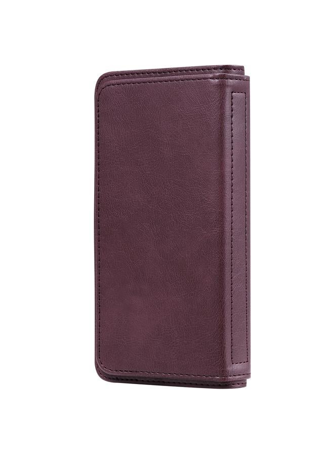 اس-توب جراب لهاتف Huawei Enjoy 20 Plus 5G متعدد الوظائف بمشبك مغناطيسي نحاسي أفقي قابل للطي بلون سادة من الجلد مع 10 فتحات للبطاقات ومحفظة وحامل وإطار للصور - Image 3