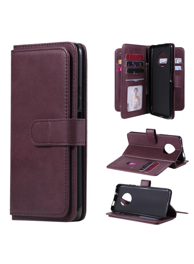 اس-توب جراب لهاتف Huawei Enjoy 20 Plus 5G متعدد الوظائف بمشبك مغناطيسي نحاسي أفقي قابل للطي بلون سادة من الجلد مع 10 فتحات للبطاقات ومحفظة وحامل وإطار للصور - Image 1