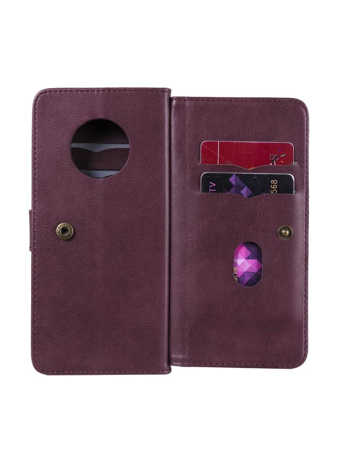 اس-توب جراب لهاتف Huawei Enjoy 20 Plus 5G متعدد الوظائف بمشبك مغناطيسي نحاسي أفقي قابل للطي بلون سادة من الجلد مع 10 فتحات للبطاقات ومحفظة وحامل وإطار للصور - Image 4