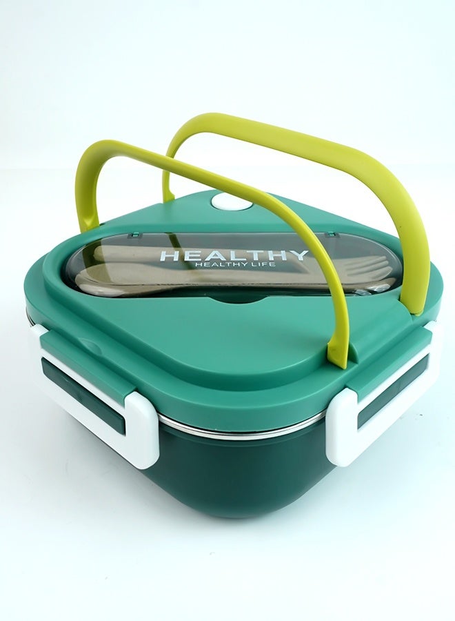 LITTLE SURPRISE BOX Little Surprise Box,Green & Yellow Rounded Square Stainless Steel Kids Lunch Box - Image 2