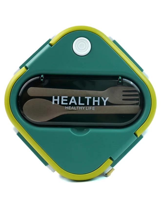 LITTLE SURPRISE BOX Little Surprise Box,Green & Yellow Rounded Square Stainless Steel Kids Lunch Box