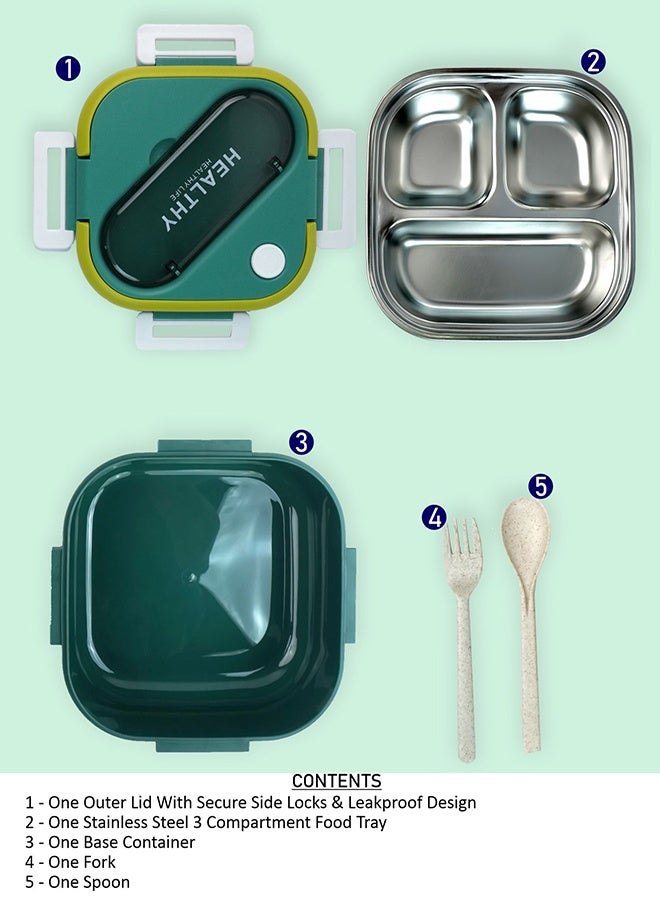LITTLE SURPRISE BOX Little Surprise Box,Green & Yellow Rounded Square Stainless Steel Kids Lunch Box - Image 4