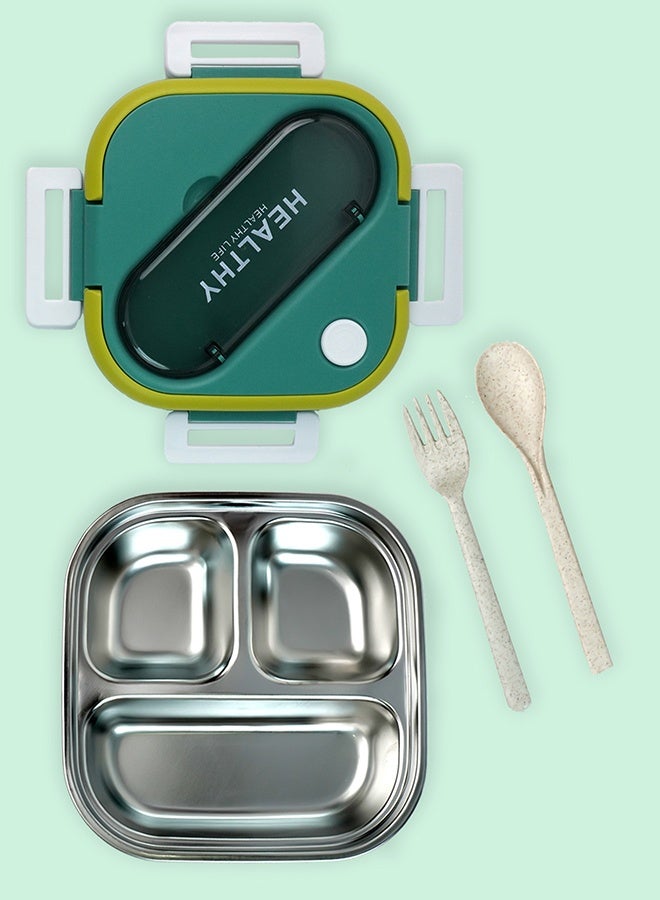LITTLE SURPRISE BOX Little Surprise Box,Green & Yellow Rounded Square Stainless Steel Kids Lunch Box - Image 3