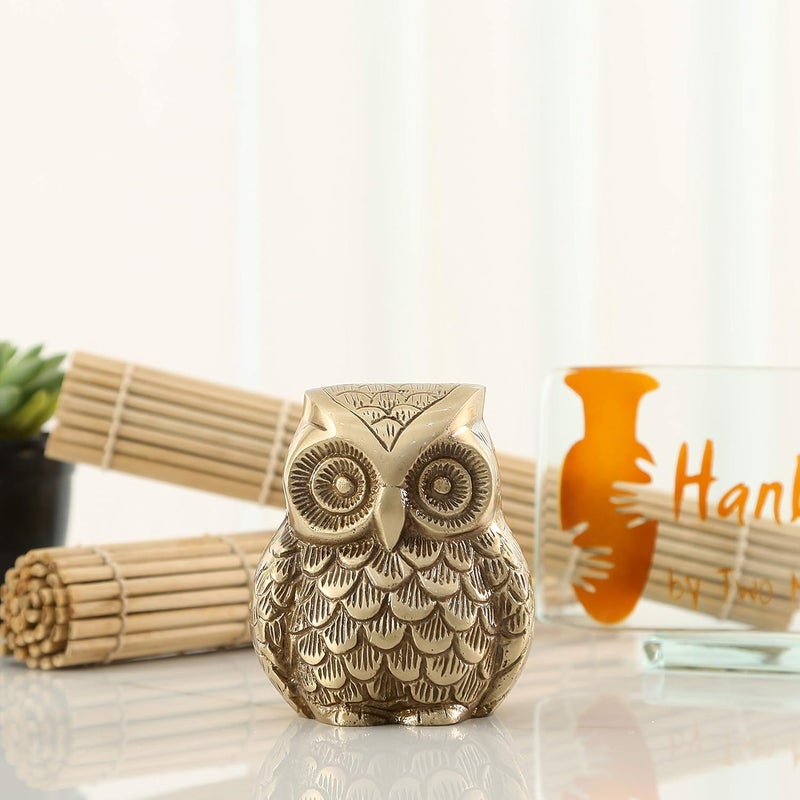Two Moustaches Vintage Brass Owl Decor Showpiece 650 Grams Owl Showpiece for Home Dcor Showpieces for Home Decor Standard Pack of 1 - Image 1