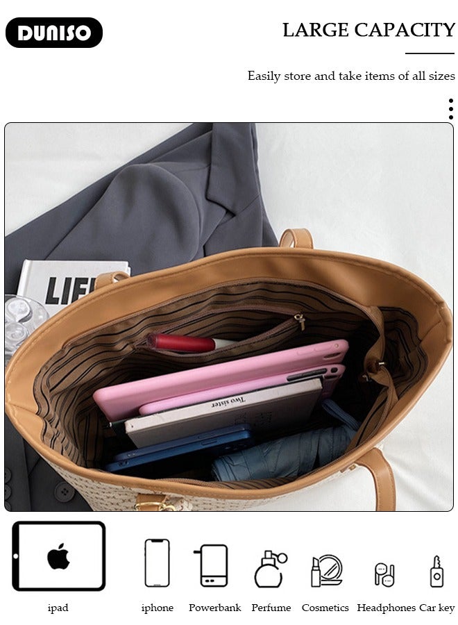 DUNISO Women's Tote Bags,PU Leather Handbags,Shoulder Bags Commuter Bag Large-Capacity Premium Textured Tote Bag with Zipper,for Casual Business Shopping Travel Work for Girl Lady - Image 3