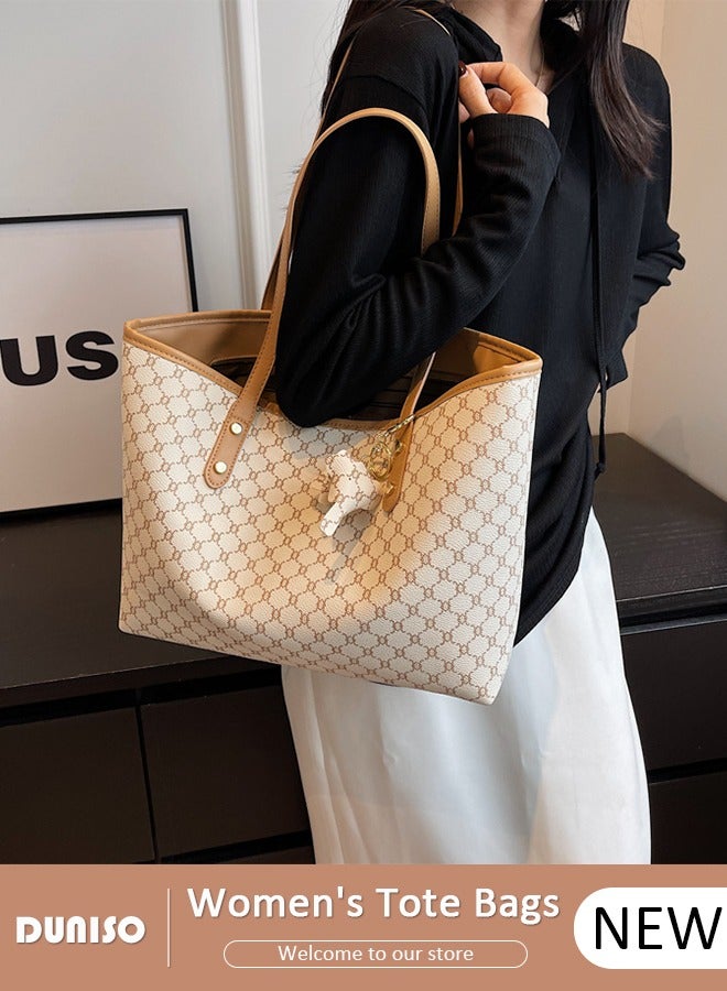 DUNISO Women's Tote Bags,PU Leather Handbags,Shoulder Bags Commuter Bag Large-Capacity Premium Textured Tote Bag with Zipper,for Casual Business Shopping Travel Work for Girl Lady - Image 1