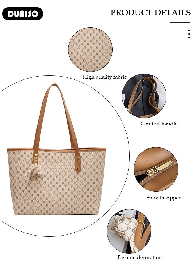 DUNISO Women's Tote Bags,PU Leather Handbags,Shoulder Bags Commuter Bag Large-Capacity Premium Textured Tote Bag with Zipper,for Casual Business Shopping Travel Work for Girl Lady - Image 4