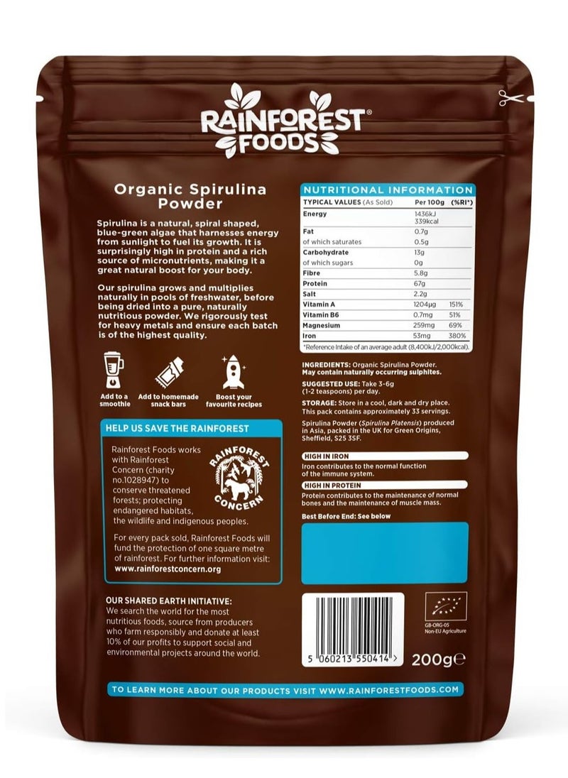 RAINFOREST FOODS - Organic Spirulina Powder 200 grams - Image 1