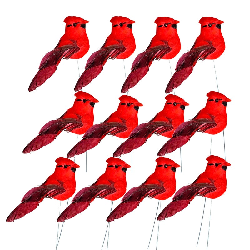 Berfutall مقطع Berfutall -Cardinal على زينة زخرفة شجرة عيد الميلاد - ريش أحمر من 24 قطعة لكل منها 2.8 "LON (D) - Image 1