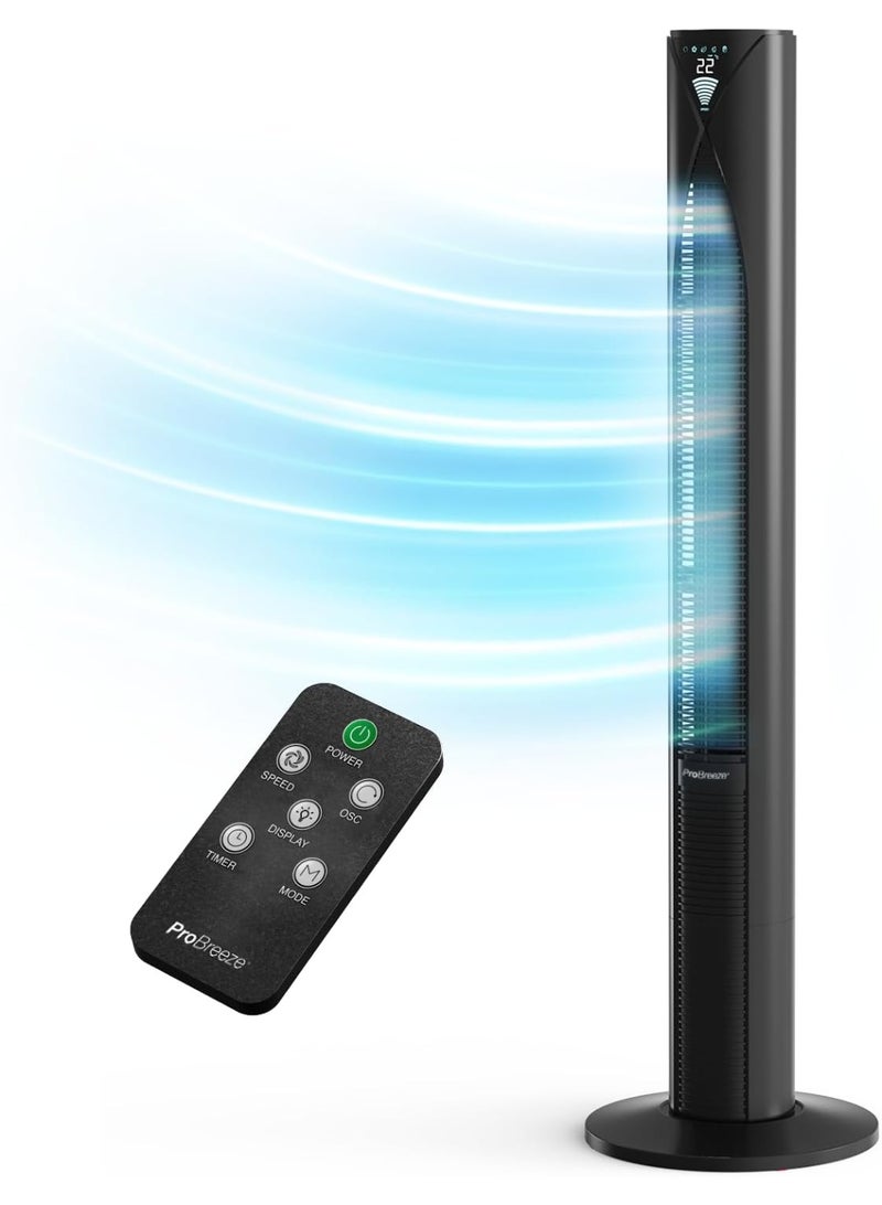 Pro Breeze 20dB Silent Tower Fan with Remote Control, Powerful 45W Energy Fan, 4 Modes, 12H Timer, 46" Large Bladeless Tower Fan, Advanced Sleep Mode, Front Display, 70° Oscillation  - Image 1