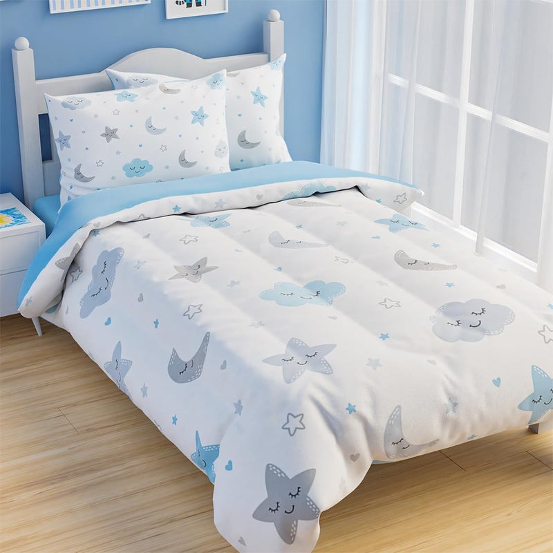SANDJEST Star and Moon Comforter Set Twin Size 68x86in for Kids Boys Girls Unisex, Microfiber 3 Pcs Bedding Set Includes 1 Comforter, 1 Pillowcase, 1 Fitted Sheet, Nursery Room Decor - Image 5