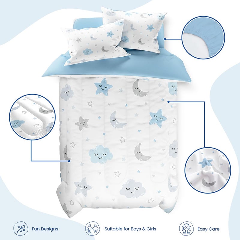 SANDJEST Star and Moon Comforter Set Twin Size 68x86in for Kids Boys Girls Unisex, Microfiber 3 Pcs Bedding Set Includes 1 Comforter, 1 Pillowcase, 1 Fitted Sheet, Nursery Room Decor - Image 2