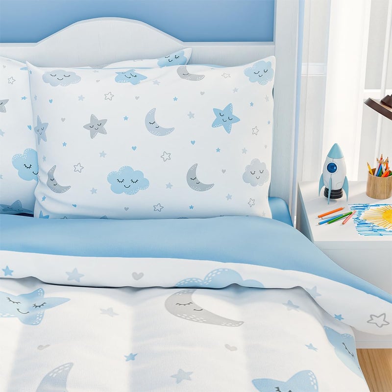 SANDJEST Star and Moon Comforter Set Twin Size 68x86in for Kids Boys Girls Unisex, Microfiber 3 Pcs Bedding Set Includes 1 Comforter, 1 Pillowcase, 1 Fitted Sheet, Nursery Room Decor - Image 4