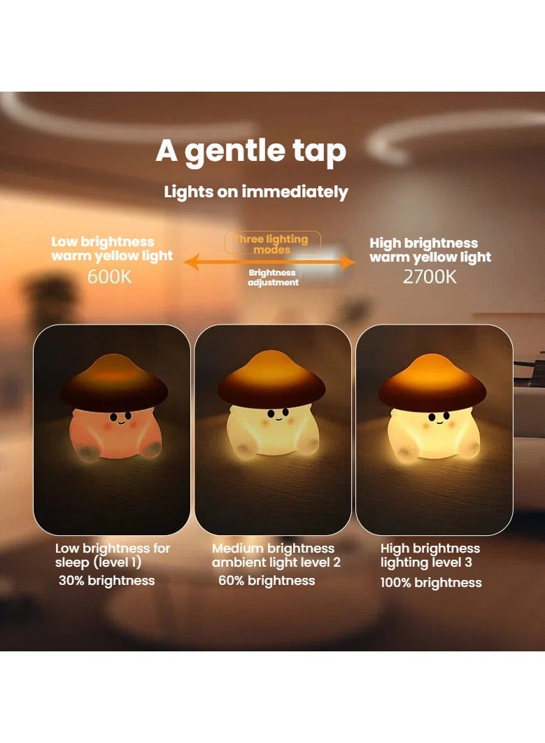 Cute Mushroom Night Light 7 Colors Changing 3 Brightness Tap Control Timer Turn Off USB Rechargeable Lamp - Image 4