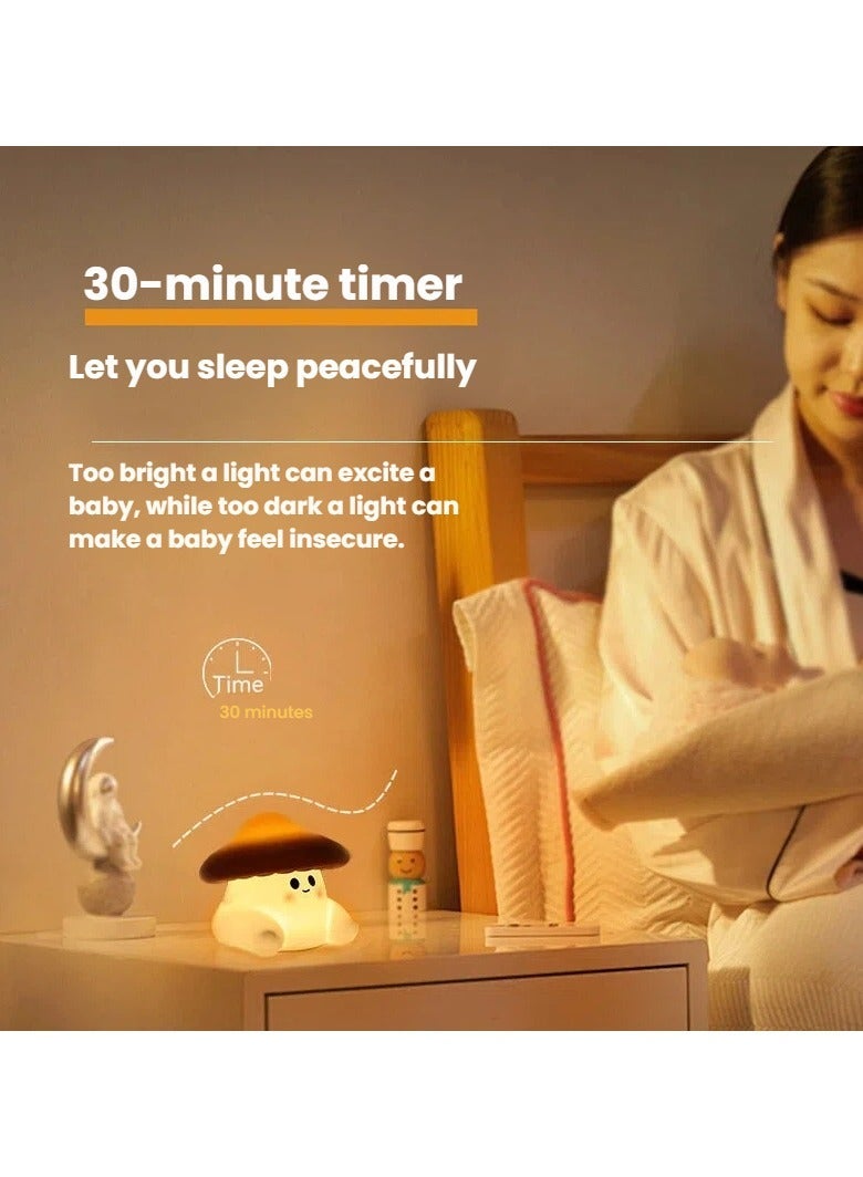 Cute Mushroom Night Light 7 Colors Changing 3 Brightness Tap Control Timer Turn Off USB Rechargeable Lamp - Image 3
