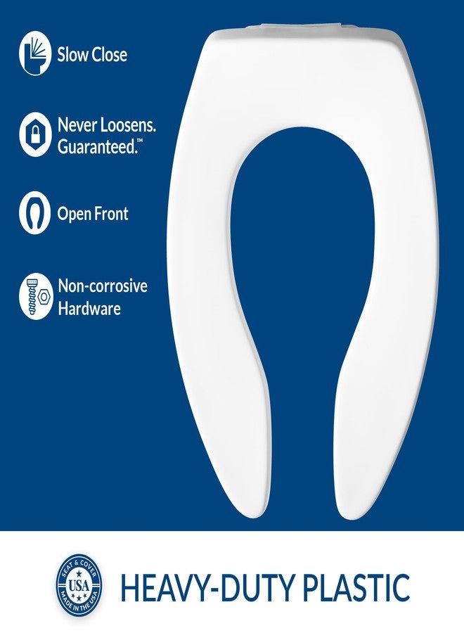 Bemis CHURCH 9500SSCT Commercial Open Front Plastic Toilet Seat, Extra Heavy Duty Slow Close Industrial Seat without Lid, Secure Installation, Made in USA, Elongated, White - Image 2